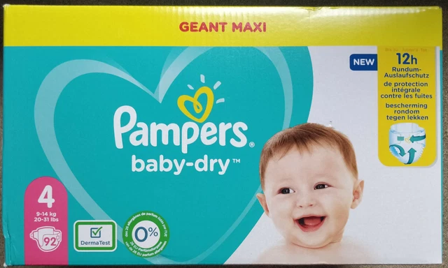 92 COUCHES PAMPERS BABY DRY taille 4 ( 09 - 14 kg ) NEUF