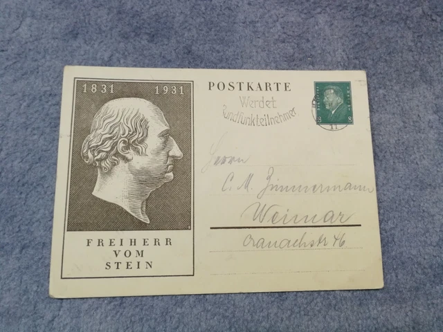 Deutsches Reich / gelaufene Sonder-Postkarte "Freiherr vom Stein" 1931
