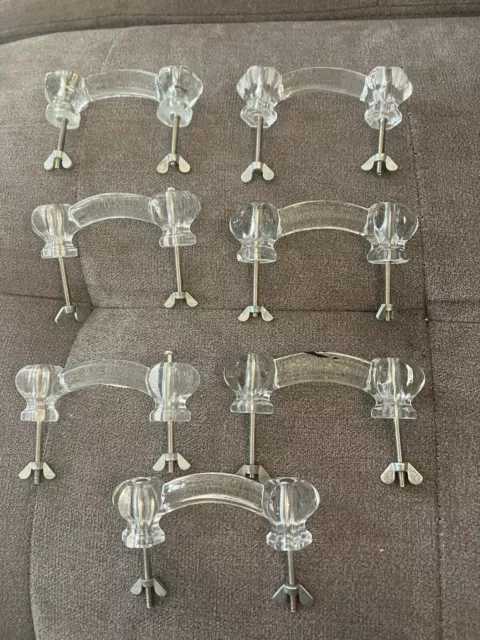 7 Antique Vintage CLEAR GLASS Dresser Drawer Cabinet PULLS Handles w/ Hardware