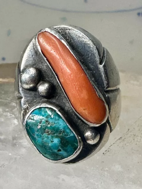 Navajo ring size 9.25 turquoise coral band sterling silver band women men