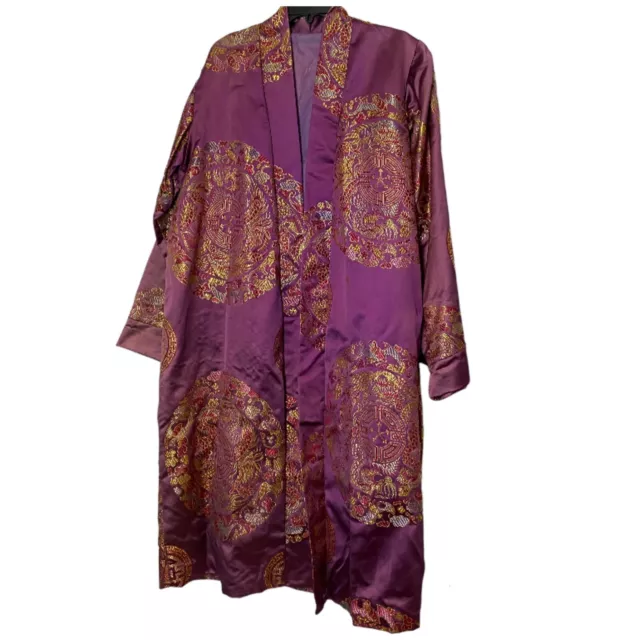 VTG Japanese Mens Silk Kimono 50’s Dragons Embroidered One Size