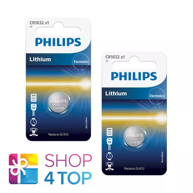 2 Philips Cr1632 Lithium Batteries 3V Cell Coin Button Dl1632 1Bl Exp 2025 New
