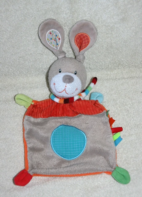 Nicotoy Simba Toys Doudou Lapin Plat Beige Rond Bleu Echarpe Rayee Tres Bon Etat
