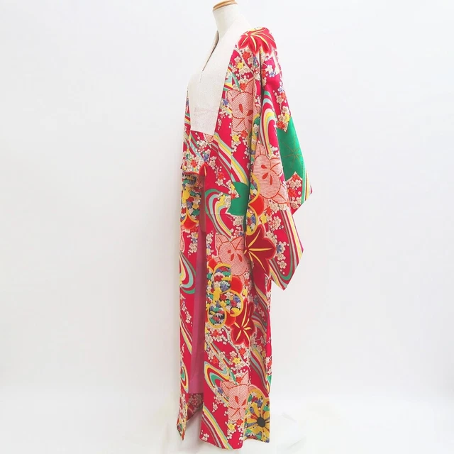 9427G2 Silk Vintage Japanese Kimono Juban Maple Leaf Plum blossom Ryusui
