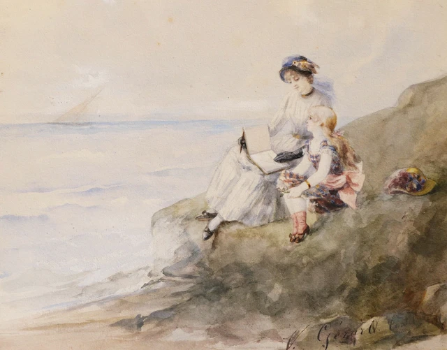 DESSIN AQUARELLE TABLEAU Femme Enfant Jeune Fille Bord De Mer C te DESSIN AQUARELLE TABLEAU Femme Enfant Jeune Fille Bord De Mer C te