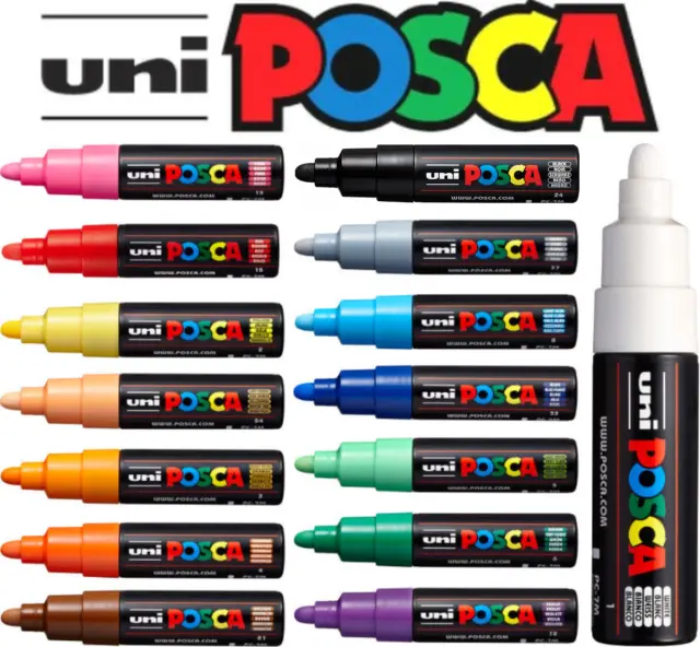 Uni Posca PC-7M Paint Marker Art Pens - Large Bullet Tip - All Colours Available