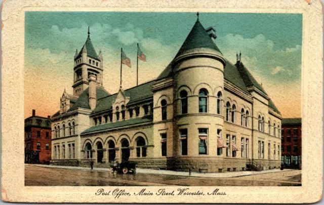 Vtg 1910s Post Office Main Street Worcester Massachusetts MA Postcard