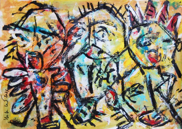 Art brut, Art singulier  , acrylique sur papier 59x42 cm