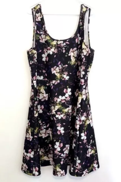 TORRID 6 Plus Size Floral Scuba Skater Dress Black Pink Purple Fit Flare Knee 6X