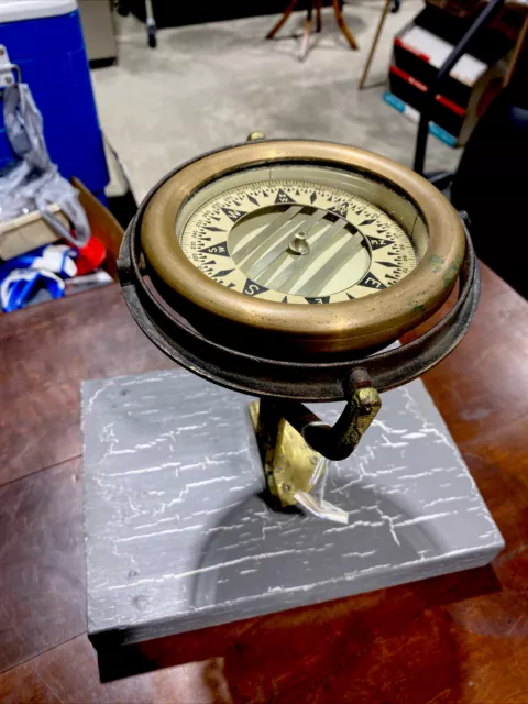 Vintage WILCOX CRITTENDEN Nautical Maritime Ship BRASS COMPASS, 10”