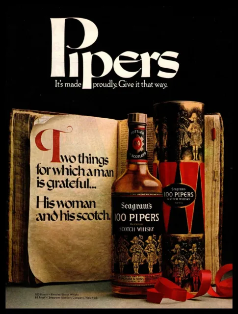1970 100 Pipers "2 Things A Man Is Grateful For His Woman & His Scotch" Print Ad