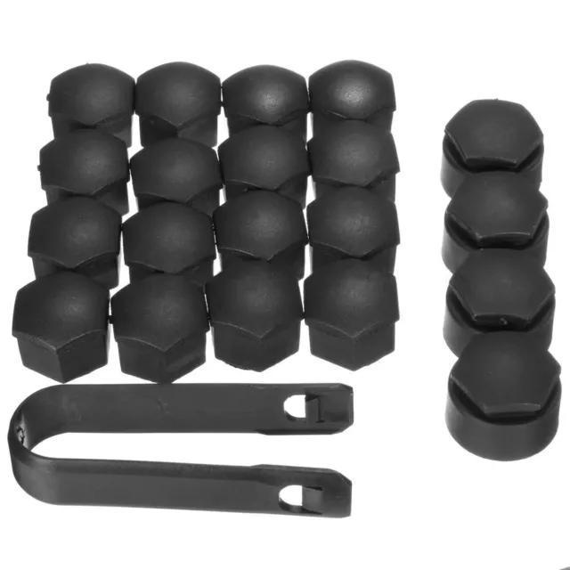 17mm Black Alloy Wheel Nut Bolt Covers Caps Universal Set For Any Car - Matte