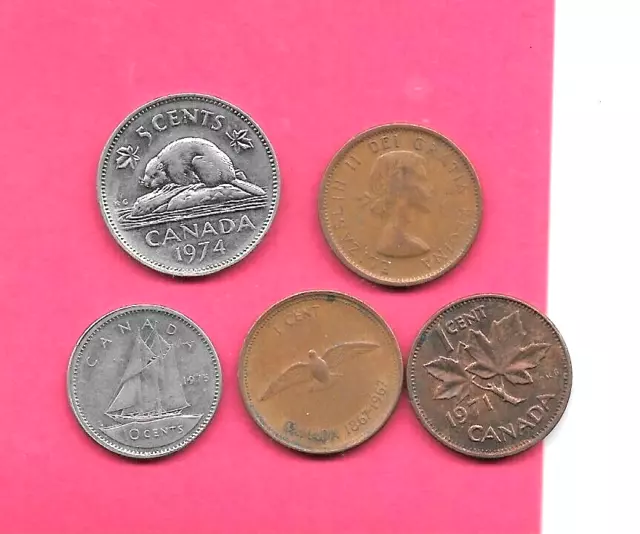 Canada 5 Different 1964-1975 Old Old Vintage Coin Collection Lot