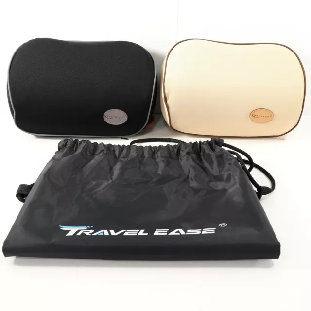 Lot of 2 Travel Ease Neck Support Pillows & Carry Bag Memory Foam Black Beige
