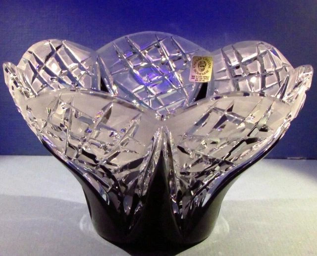 CAESAR CRYSTAL Black Bowl Hand Cut to Clear Overlay Czech Cased Bohemia