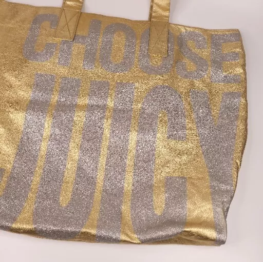 Juicy Couture Gold Leather Tote Bag Purse Choose Juicy Silver Cowhide 17 x 21"