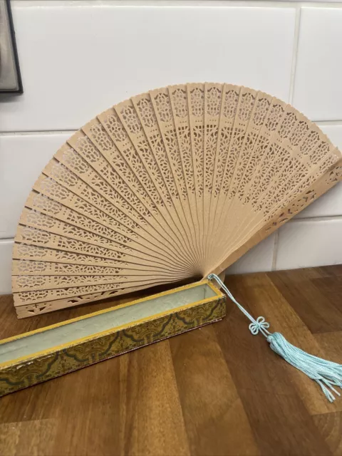 Vintage C1950’s Boxed Mint Condition Chinese Oriental Wooden Fan