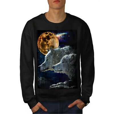 Wellcoda Wolf Couple Moon Animal Mens Sweatshirt, Wild Casual Pullover Jumper