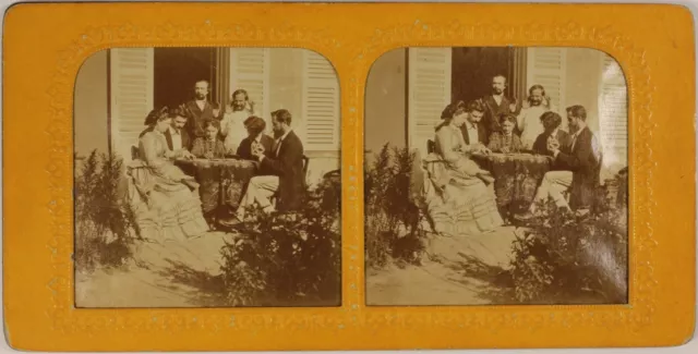 FRANCE Family Art Game c1865 Photo Stereo Diorama Vintage Albumin