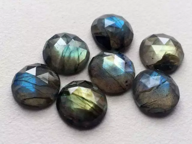 14mm Labradorite Rose Schliff Rund Cabochons, Facettiert Flache Rückseite