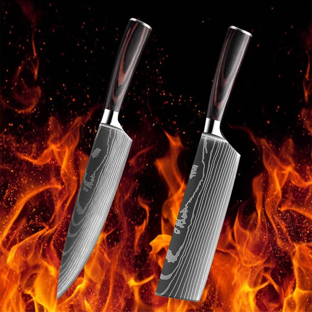 2 Stück Küchenmesser Set Edelstahl Damaskus Profi Kochmesser Hackmesser Scharf