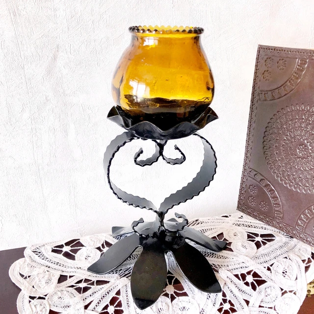 Bougeoir ou photophore cloche en verre et support métal haut: 17 cm