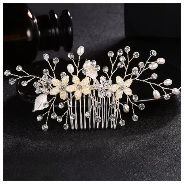 Leaf Flower Bride Wedding Hair Comb Rhinestone Pearl Bridal Hairpin Hair Pieces 3