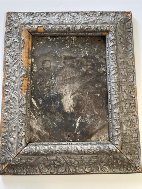 18th To 19th Century Retablo Painting On Tin Metal Religious Icon Old Relic Look