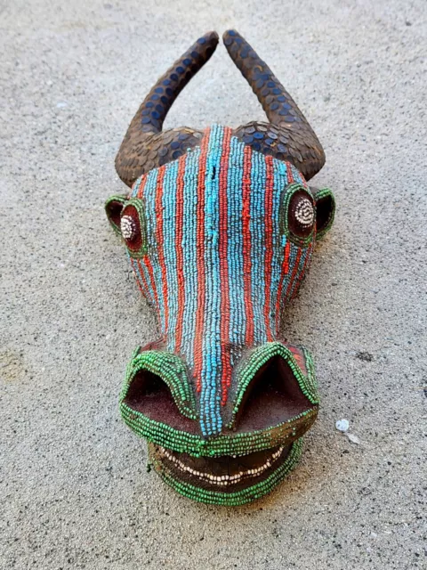 African Mask Cameroon Bamileke Bamun Grasslands Water Buffalo Beaded Mask