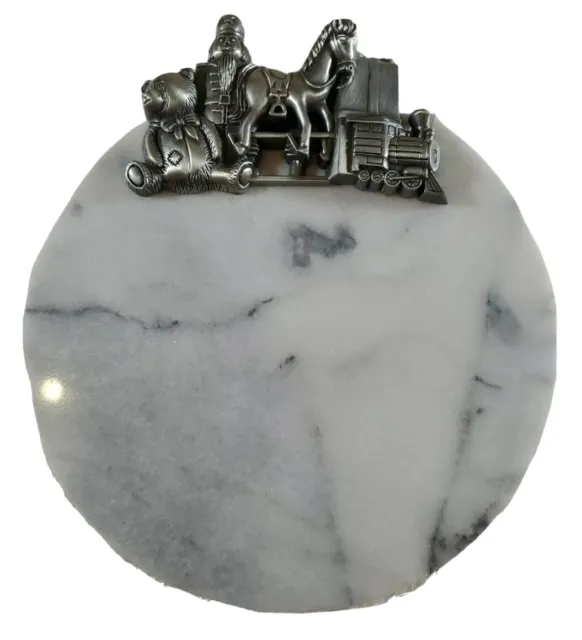 Marble Cheese Tray Cutting Board Pewter Round White Holiday Toys Toy Soldier 9in