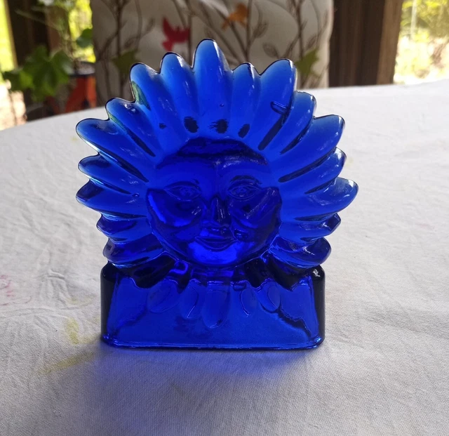 Vintage Cobalt Blue Glass Celestial Sun Tea Lght Candle Holder