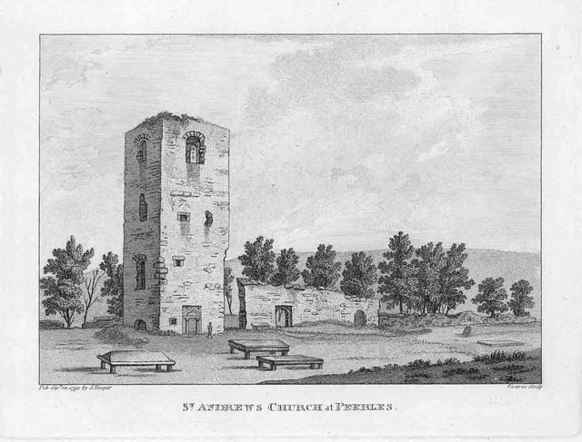 1797 Print ST ANDREWS CHURCH AT PEEBLES St Andrews Tower Peeblesshire (GS45)