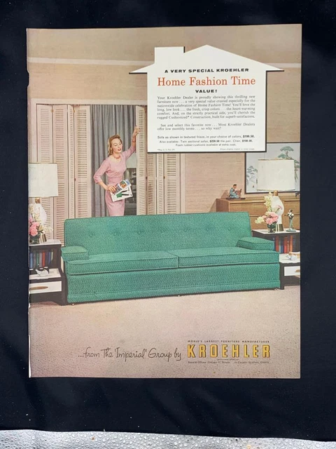 Magazine Ad* - 1955 - Kroehler Furniture - Mid Century Modern - "Imperial" -(#2)
