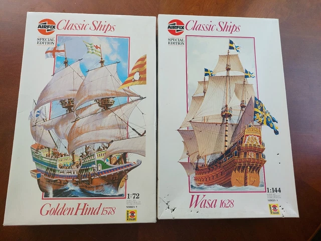 Airfix x2 Golden Hind & Wasa 1:144 & 1:72 Scale Model Ship Kits *Open Box*