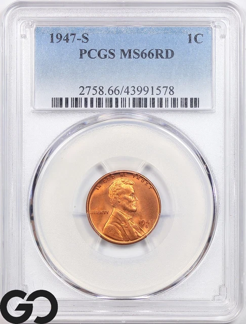 1947-S MS66 Lincoln Cent Wheat Penny, Cherry RED, PCGS Mint State 66 RD ** Nice!