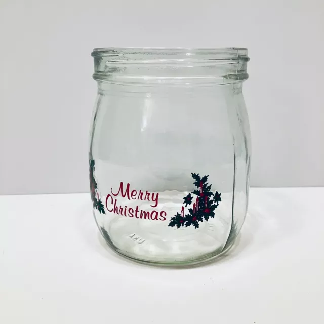Carlton Glass Merry Christmas Jar 3/4 Liter USA No Lid Holly Candle