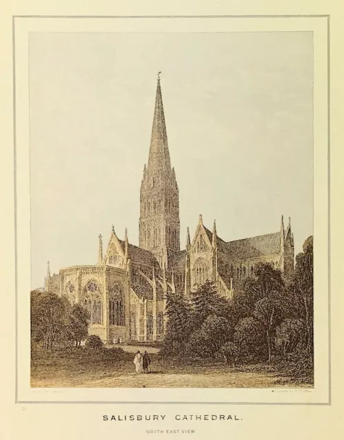1889 Kathedrale von Salisbury Südostansicht original getönter Druck von Winkles