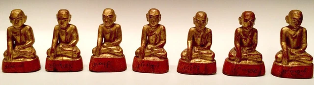 19th Century, Mandalay, A Set of Antique Burmese Wooden Seated Disciples