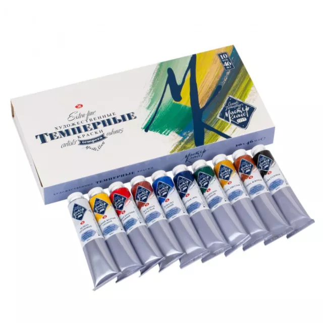 Extra Fine Artists Tempera Colours - 10 x 46 ml Tubes - Professional Quality