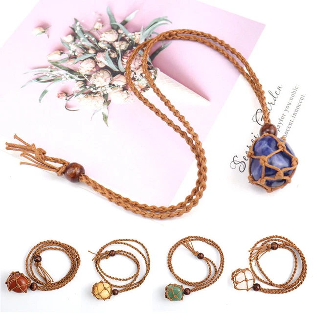 Unisex Irregular Natural Quartzs Stone Pendants Hand Woven Rope Necklace Jewelry