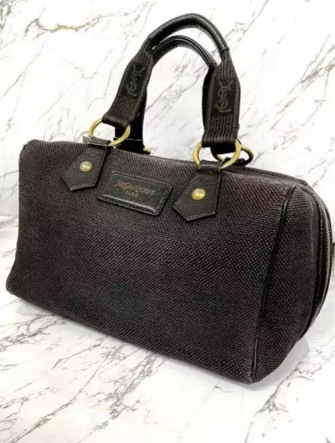 YVES SAINT LAURENT Handbag Boston Bag Logo Canvas Black women's USED ...