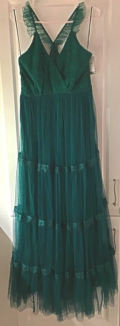 GLAM ROBE MAXI Longue Vert meraude Tulle Dos Bretelles Effet