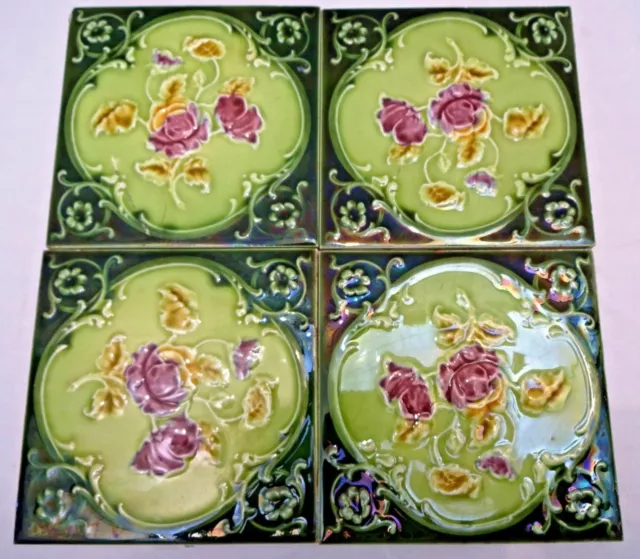 Tile Porcelain Ceramic Majolica Art Nouveau Purple Rose Vintage England Colle#51
