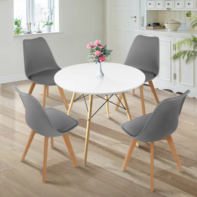 80CM Round Dining Table + Tulip Chairs Set Wooden Legs Kitchen Home Furniture