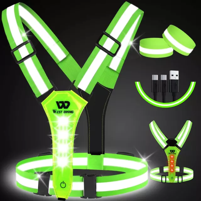 LED Reflective Running Vest USB Rechargeable Running Lights for Runners