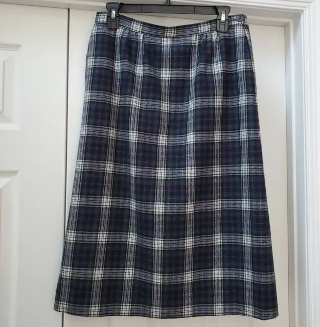 Vintage Pendleton Blue Green Plaid Wool Skirt Murray Dress Tartan A-line Size 10