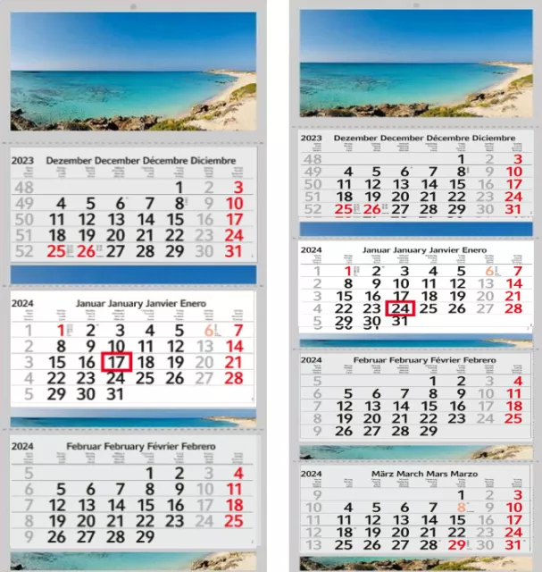 3 / 4 Monatskalender 2024 Motiv Kalender Foto Strand Bürokalender Wandkalender