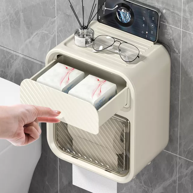 Bathroom Toilet Roll Holder Wall Mounted Tissue Paper Dispenser Box Double Layer