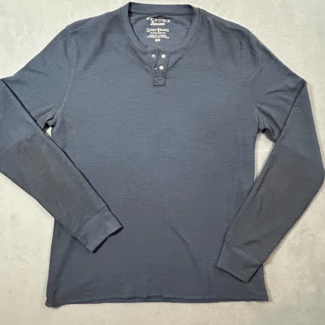 LUCKY BRAND HENLEY Sweater 2XL Blue Thermal Outdoor Long Sleeve Shirt Men  $18.00 - PicClick