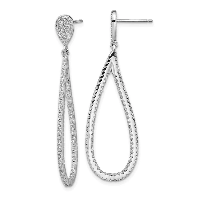 Sterling Silver Rhodium-plated CZ In and Out Teardrop Drop and Dangle Earring